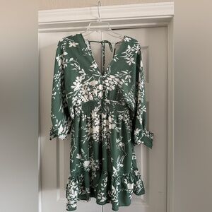 lovestitch Green and White Floral Tie-Back Dress